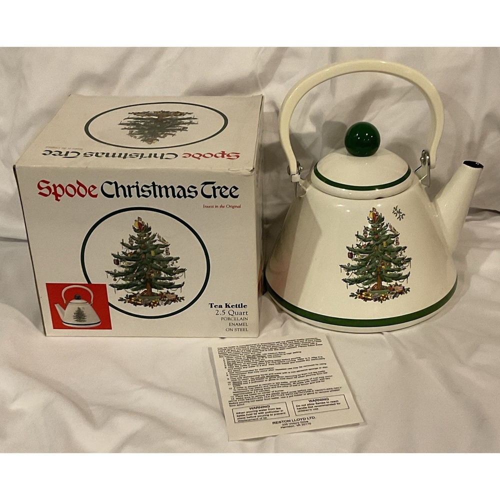 Vintage Spode Christmas Tree Enameled Coffee Tea Pot Kettle Enamel on steel